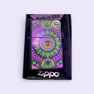 Zippo Cannabis Pattern Design Lighter, Iridescent Purple, Windproof Refillable,